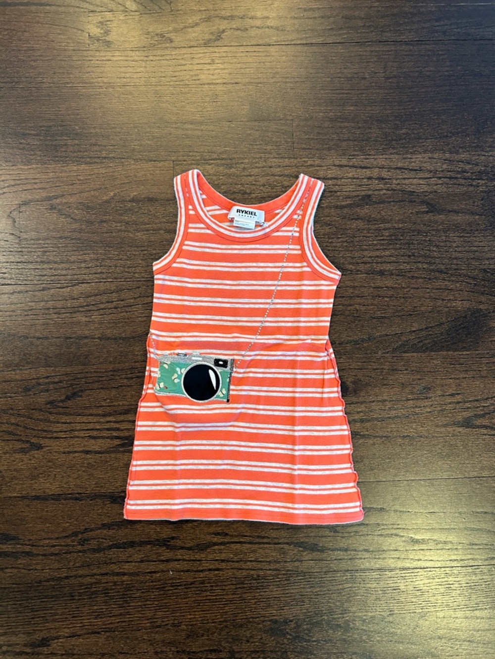 Rivkiel Girls Striped Coral and White Tank Dress with Camera Design Size 4